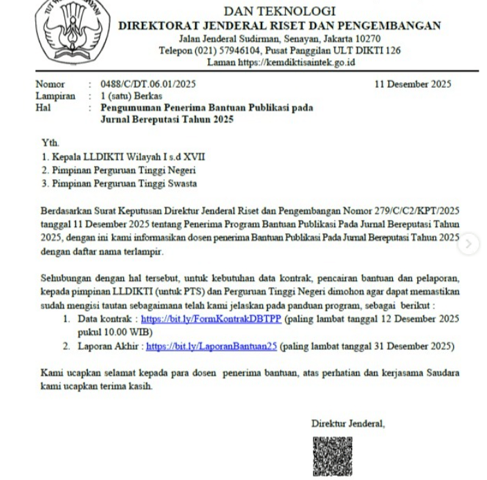 LPPM Universitas Sriwijaya memfasilitasi dosen Unsri meraih Bantuan Publikasi Jurnal Bereputasi Kemdiktisaintek Tahun 2025.